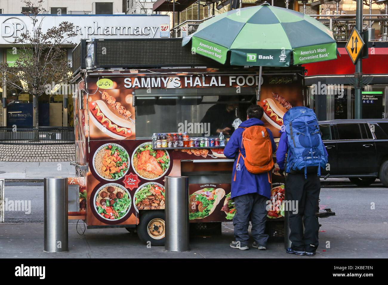 Famous iconic New York City fast food truck selling Hot Dog, Halal