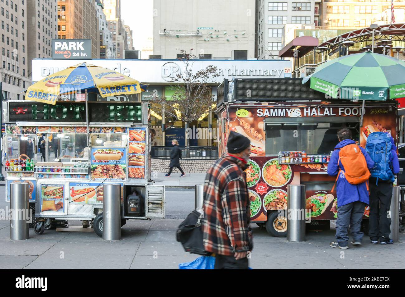 Famous iconic New York City fast food truck selling Hot Dog, Halal