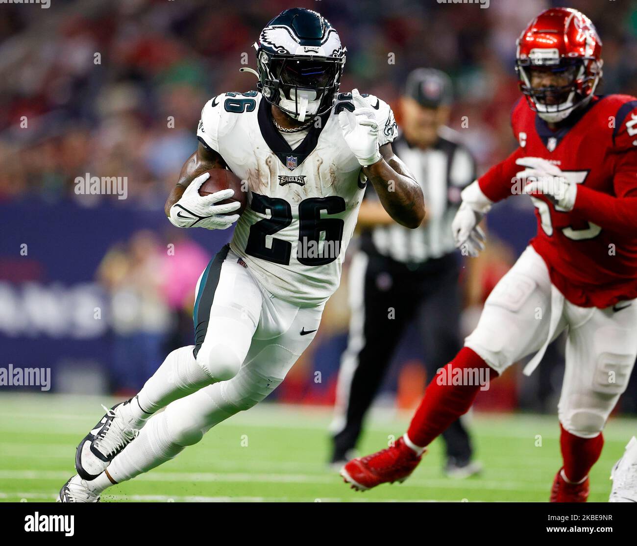 November 3, 2022: Philadelphia Eagles running back Miles Sanders (26)  carries the ball during an NFL game between the Texans and the Eagles on  Nov. 3, 2022, in Houston. The Eagles won