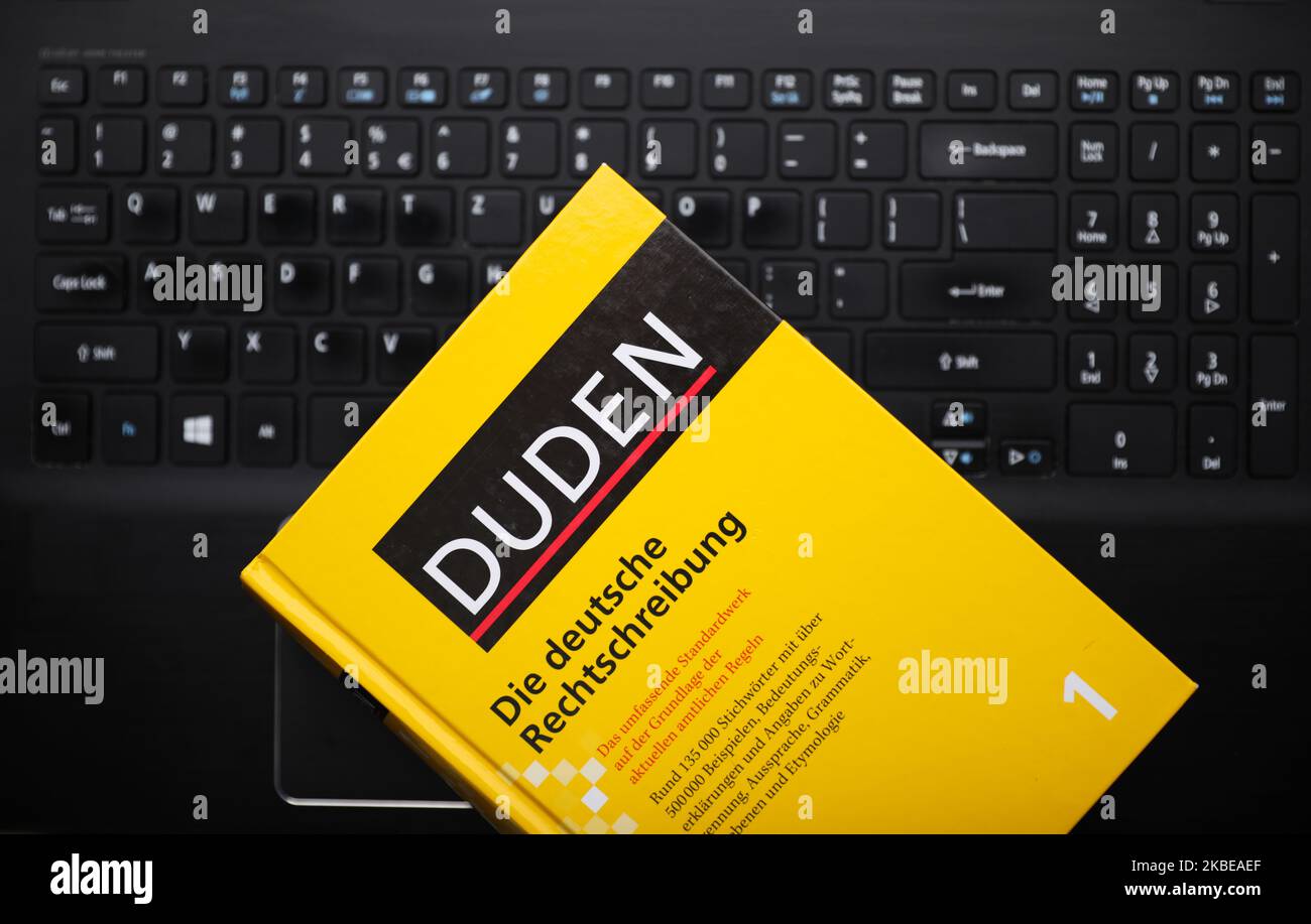 The German Dictionary DUDEN book is seen in Stuttgart, Germany on