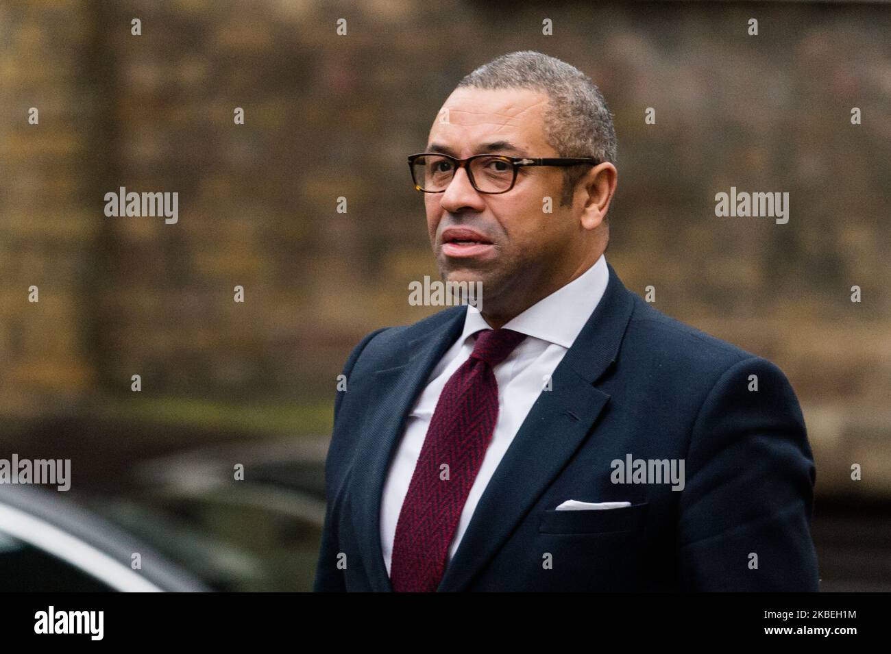 Conservative Party Chairman and Minister without Portfolio James Cleverly arrives in Downing Street in central London to attend a Cabinet meeting on 14 January, 2020 in London, England. (Photo by WIktor Szymanowicz/NurPhoto) Stock Photo
