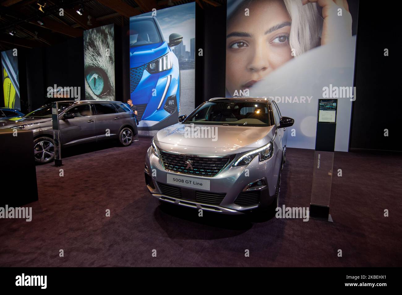 French automotive group Peugeot-Citroen-DS-Opel exhibits its model Peugeot 5008 GT Line at Brussels Motor Show 2020 on January 09, 2020, in Brussel, Belgium.s (Photo by Daniel Pier/NurPhoto) Stock Photo