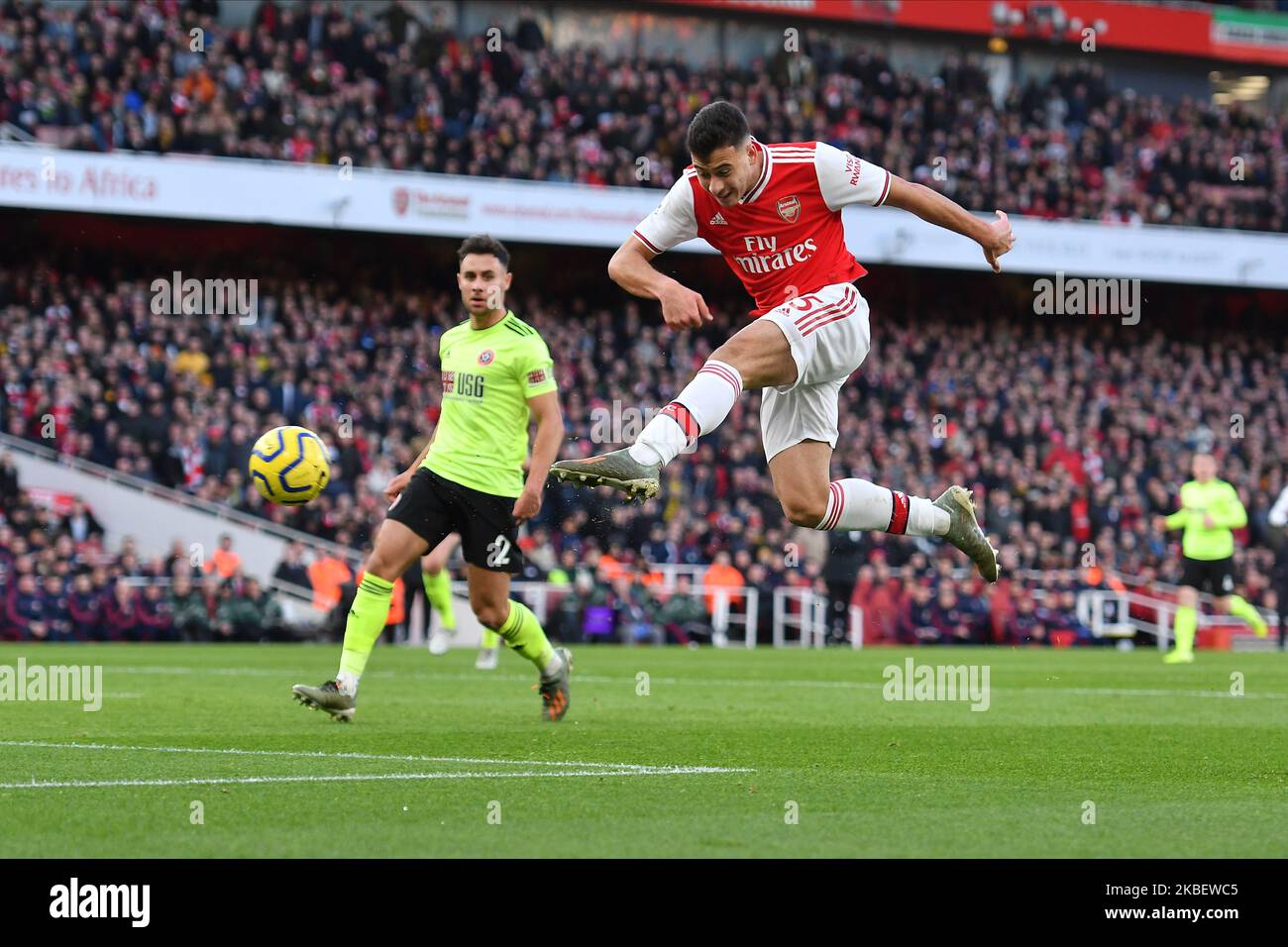 Gabriel Martinelli of Arsenal during the Premier League match between Arsenal FC and Sheffield United at Emirates Stadium on January 18, 2020 in London, United Kingdom. (Photo by MI News/NurPhoto) Stock Photo