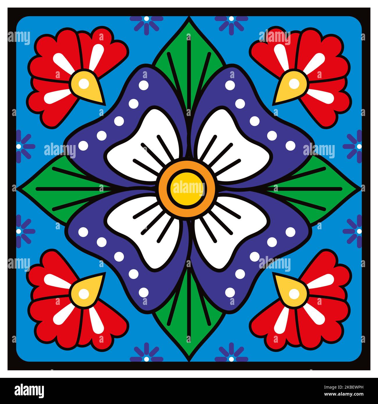 Floral decorative mexican single tile and seamless vector design, retro