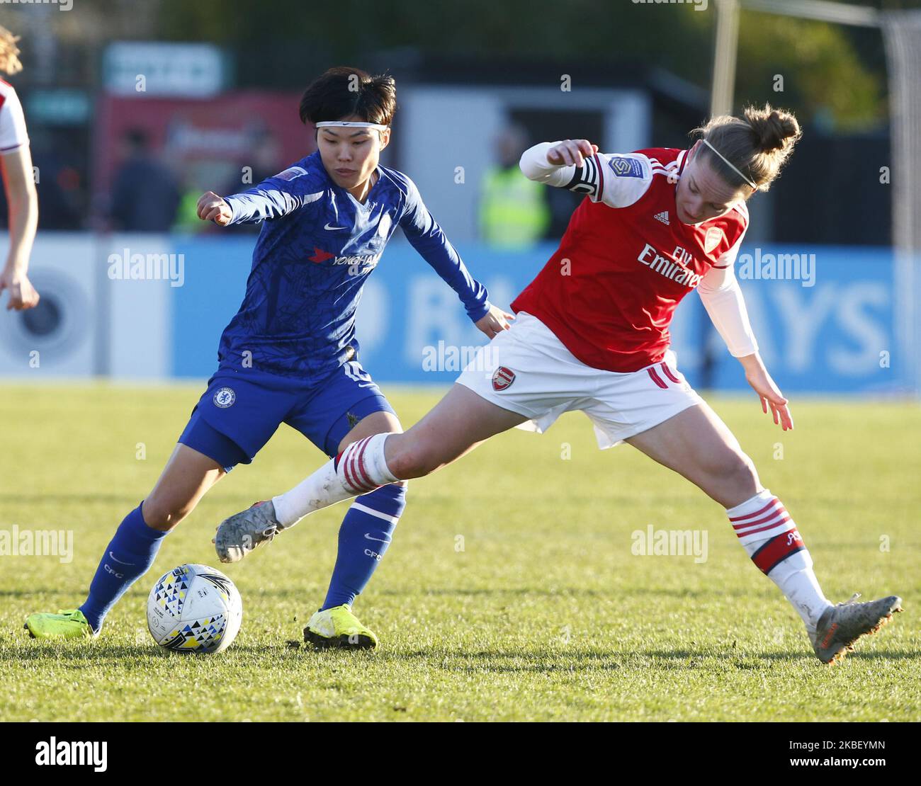 L-R Chelsea Ladies Ji So Yun and Kim Little of Arsenal during Barclays Women's Super League match between Arsenal Women and Chelsea Women at Meadow Park Stadium on January 19, 2020 in Borehamwood, England (Photo by Action Foto Sport/NurPhoto) Stock Photo