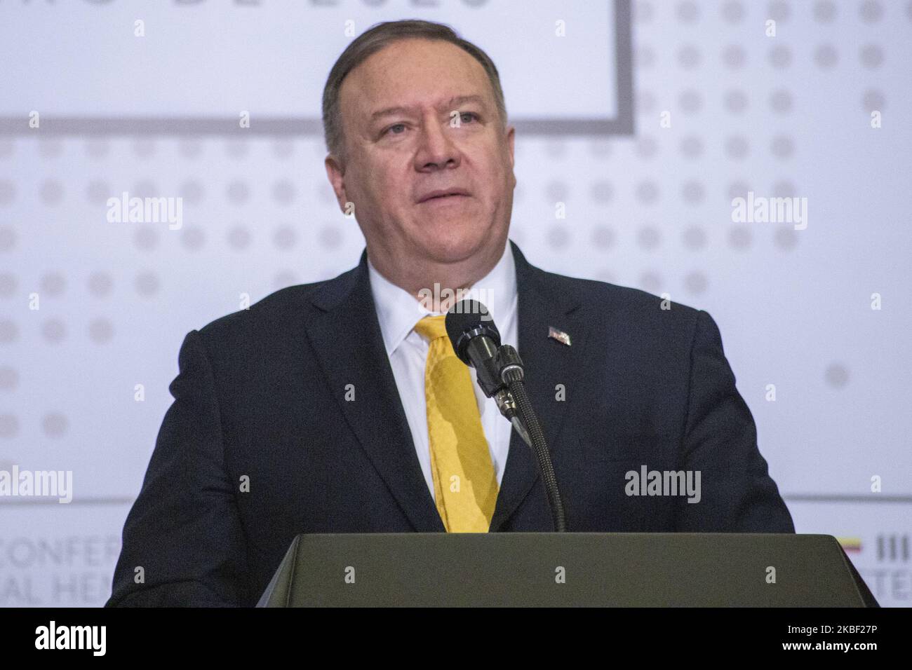 U.S. Secretary of State Mike Pompeo speaks during the open a regional counter-terrorism meeting at the police academy in Bogota, Colombia on January 20, 2020. (Photo by Daniel Garzon Herazo/NurPhoto) Stock Photo