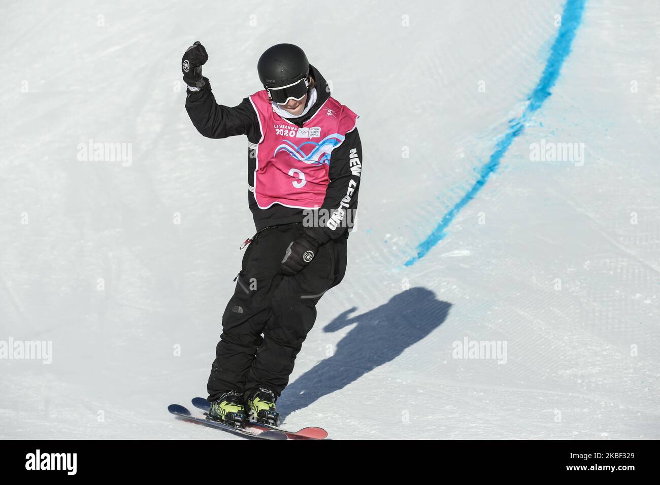 HARRINGTON Luca from New Zealand competes in Men's Halfpipe Qualification on 12. day of Winter Youth Olympic Games Lausanne 2020 in Leysin Park & Pipe, Switzerland on January 21, 2020. (Photo by Dominika Zarzycka/NurPhoto) Stock Photo