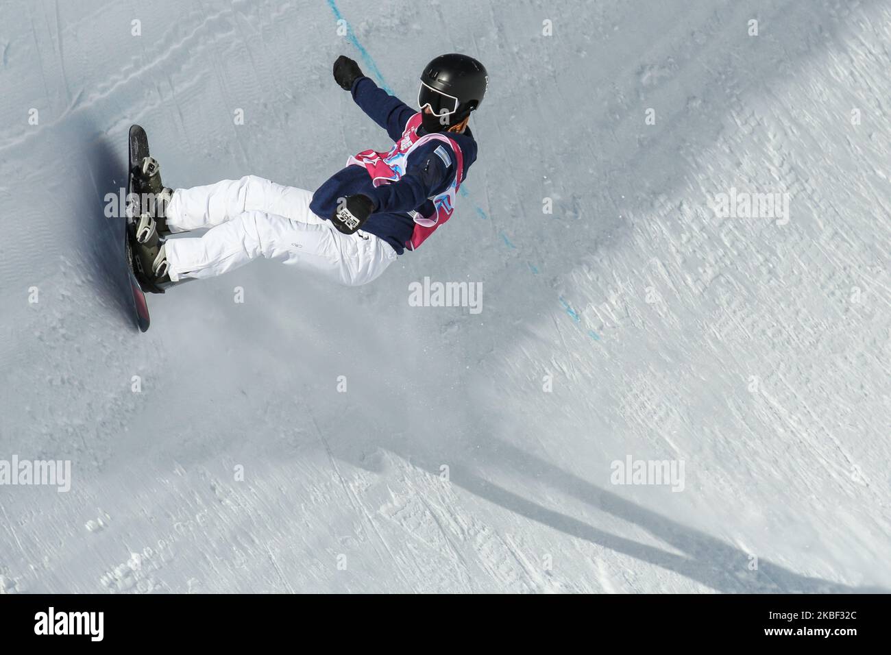 MORENO Valentin from Argentina competes in Men's Halfpipe Qualification on 12. day of Winter Youth Olympic Games Lausanne 2020 in Leysin Park & Pipe, Switzerland on January 21, 2020. (Photo by Dominika Zarzycka/NurPhoto) Stock Photo