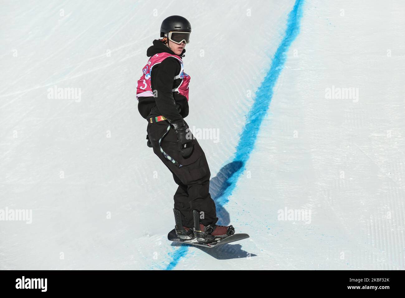 LECROY Kolman from the USA competes in Men's Halfpipe Qualification on 12. day of Winter Youth Olympic Games Lausanne 2020 in Leysin Park & Pipe, Switzerland on January 21, 2020. (Photo by Dominika Zarzycka/NurPhoto) Stock Photo