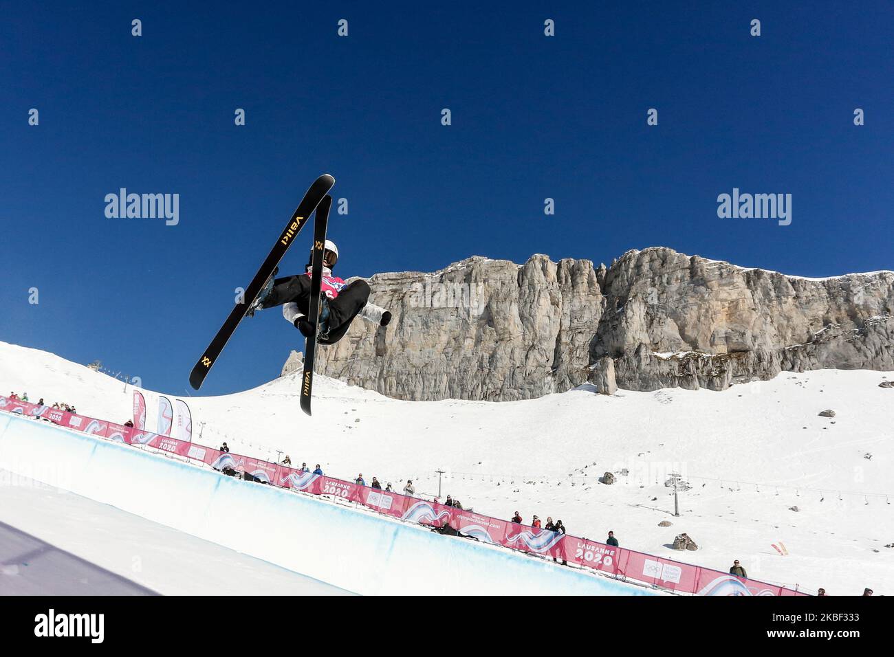 MURALEV Fedor from Russia competes in Men's Freeski Halfpipe Finals on 12. day of Winter Youth Olympic Games Lausanne 2020 in Leysin Park & Pipe, Switzerland on January 21, 2020. (Photo by Dominika Zarzycka/NurPhoto) Stock Photo
