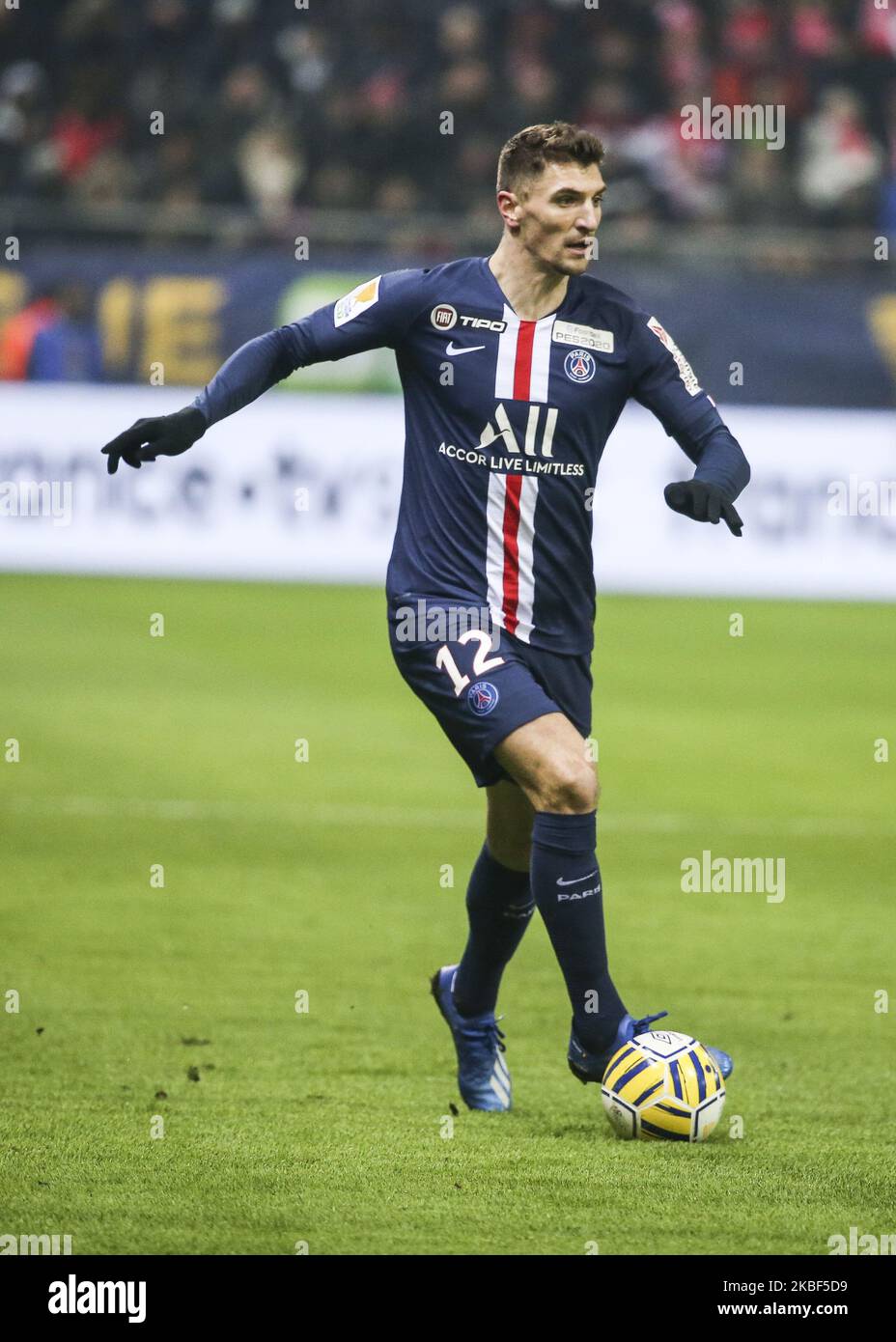 Thomas Meunier during the French League Cup semi-final football match between Stade de Reims and Paris Saint-Germain at the Auguste Delaune Stadium in Reims on January 22, 2020. (Photo by Elyxandro Cegarra/NurPhoto) Stock Photo