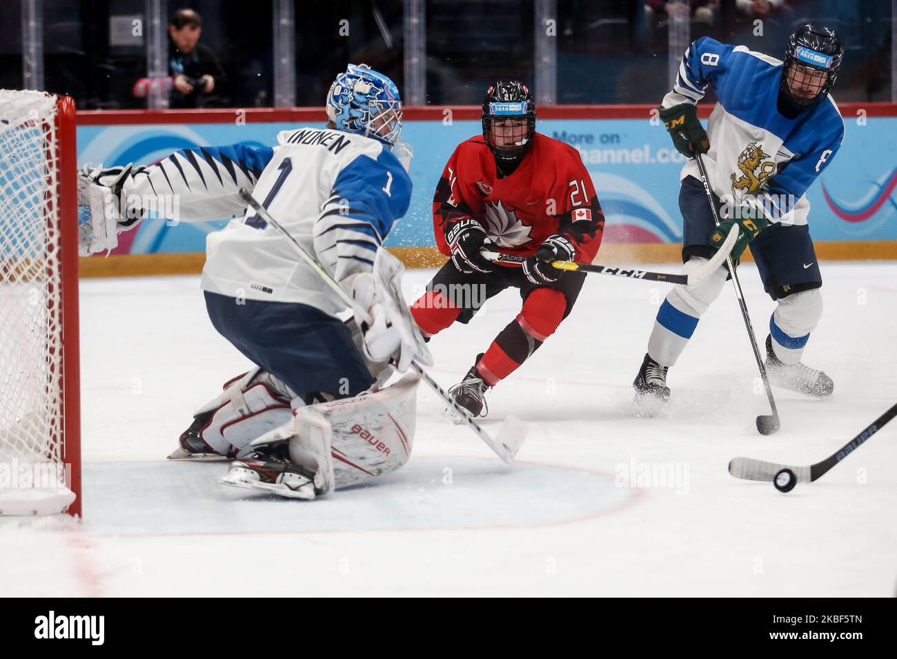 Canada vs Finland Ice Hockey final Bronze medal game on 13. day of Winter Youth Olympic Games Lausanne 2020 in Lausanne, Switzerland on January 22, 2020. (Photo by Dominika Zarzycka/NurPhoto) Stock Photo
