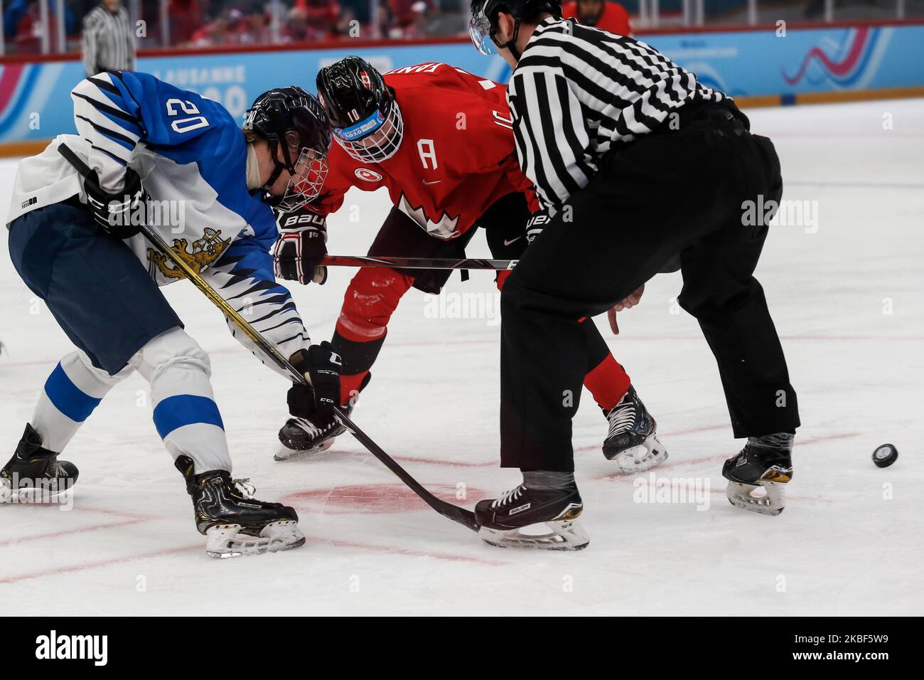 Canada vs Finland Ice Hockey final Bronze medal game on 13. day of Winter Youth Olympic Games Lausanne 2020 in Lausanne, Switzerland on January 22, 2020. (Photo by Dominika Zarzycka/NurPhoto) Stock Photo