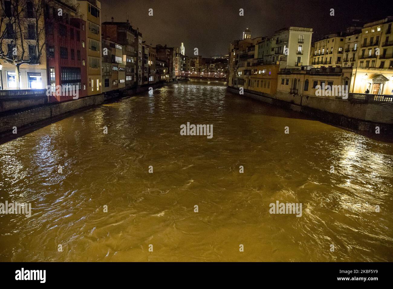 Affectations and floods caused by the storm Gloria with the overflow of the Tordera, Onyar and Ter rivers in the area of Girona, Catalonia, Spain on January 22, 2020 (Photo by Miquel Llop/NurPhoto) Stock Photo