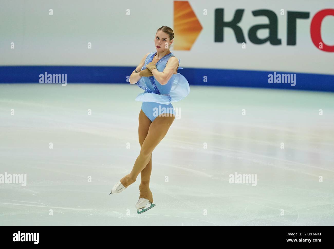 Angelina Kuchvalska of Latvia in action during Ladies Short Program at ISU European Figure Skating Championships in Steiermarkhalle, Graz, Austria on January 24, 2020. (Photo by Ulrik Pedersen/NurPhoto) Stock Photo