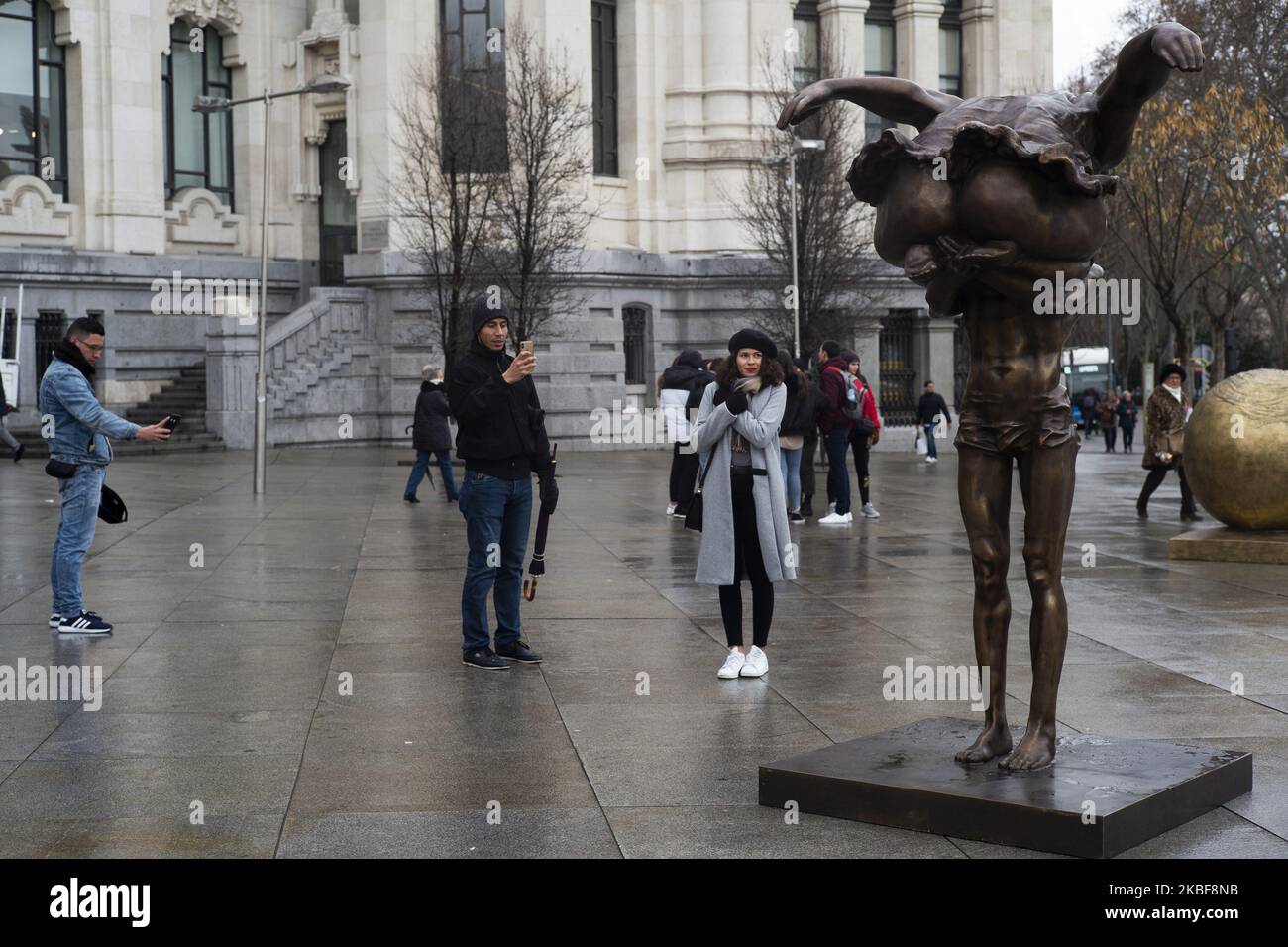 A sculpture by Chinese artist Xu Hongfei is displayed in Madrid on January 24, 2020, ahead of the Chinese Lunar New Year celebrations. (Photo by Oscar Gonzalez/NurPhoto) Stock Photo