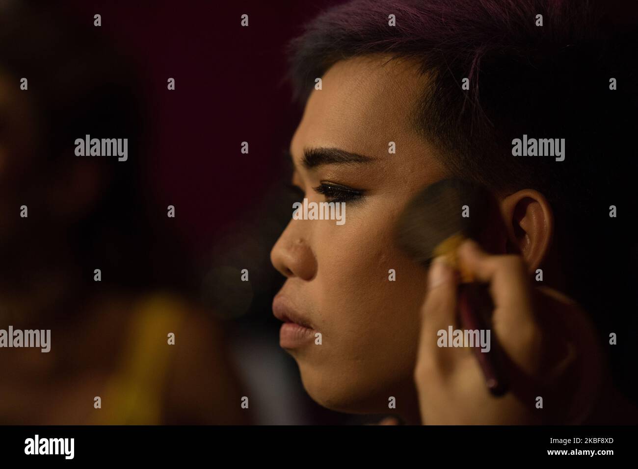 A drag queen prepares backstage during the ”&Proud' LGBT festival in Yangon, Myanmar on 24 January, 2020. (Photo by Shwe Paw Mya Tin/NurPhoto) Stock Photo