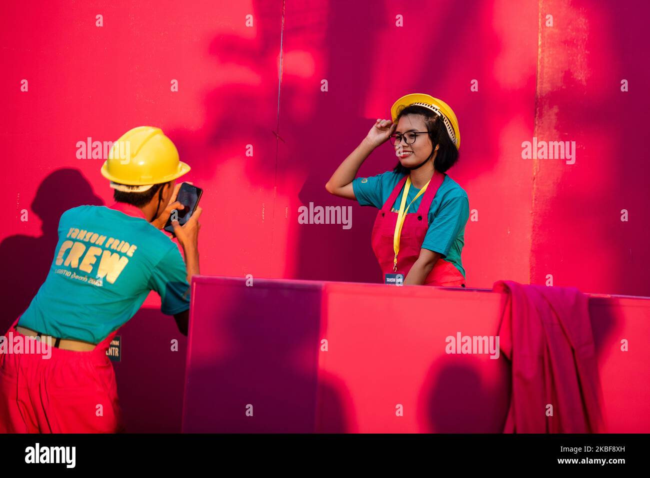 A girl takes photograph during the ”&Proud' LGBT festival in Yangon, Myanmar on 24 January, 2020. (Photo by Shwe Paw Mya Tin/NurPhoto) Stock Photo