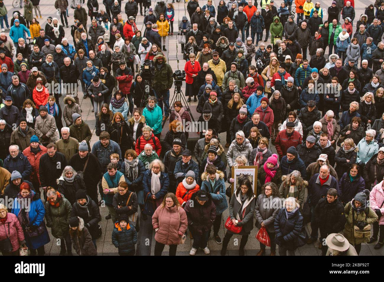 A crowd is seen in the rally for Krefeld zoo in front of Krefeld town hall, Germany, on 24 January 2020. (Photo by Ying Tang/NurPhoto) Stock Photo