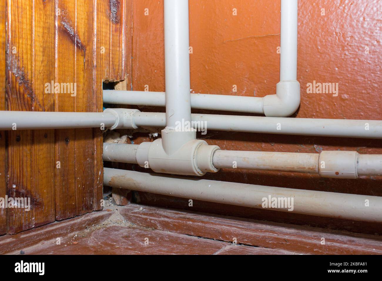 installation of plastic heating pipes in the house Stock Photo Alamy