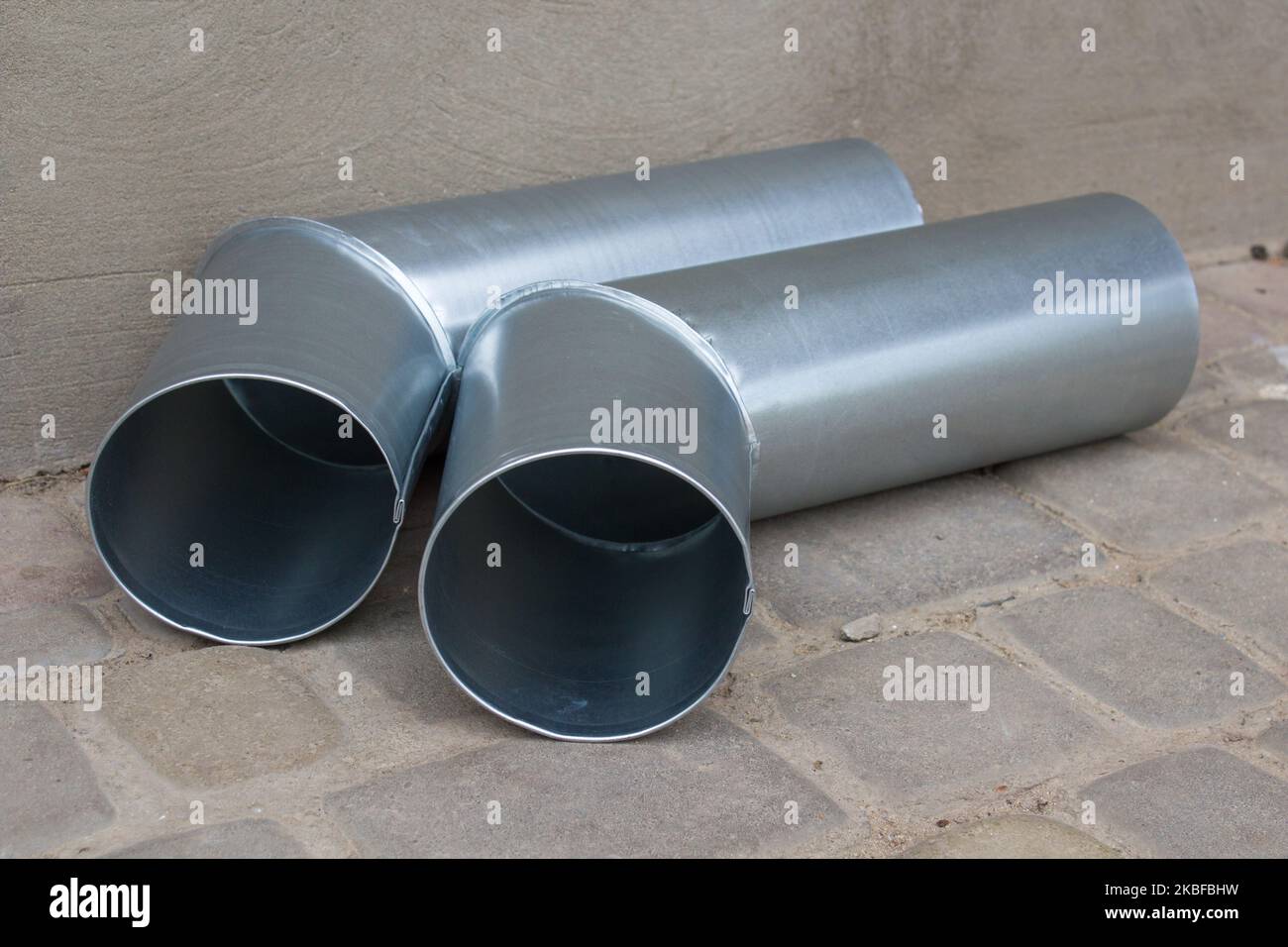 Two new pipe drainage for the roof lying Stock Photo Alamy