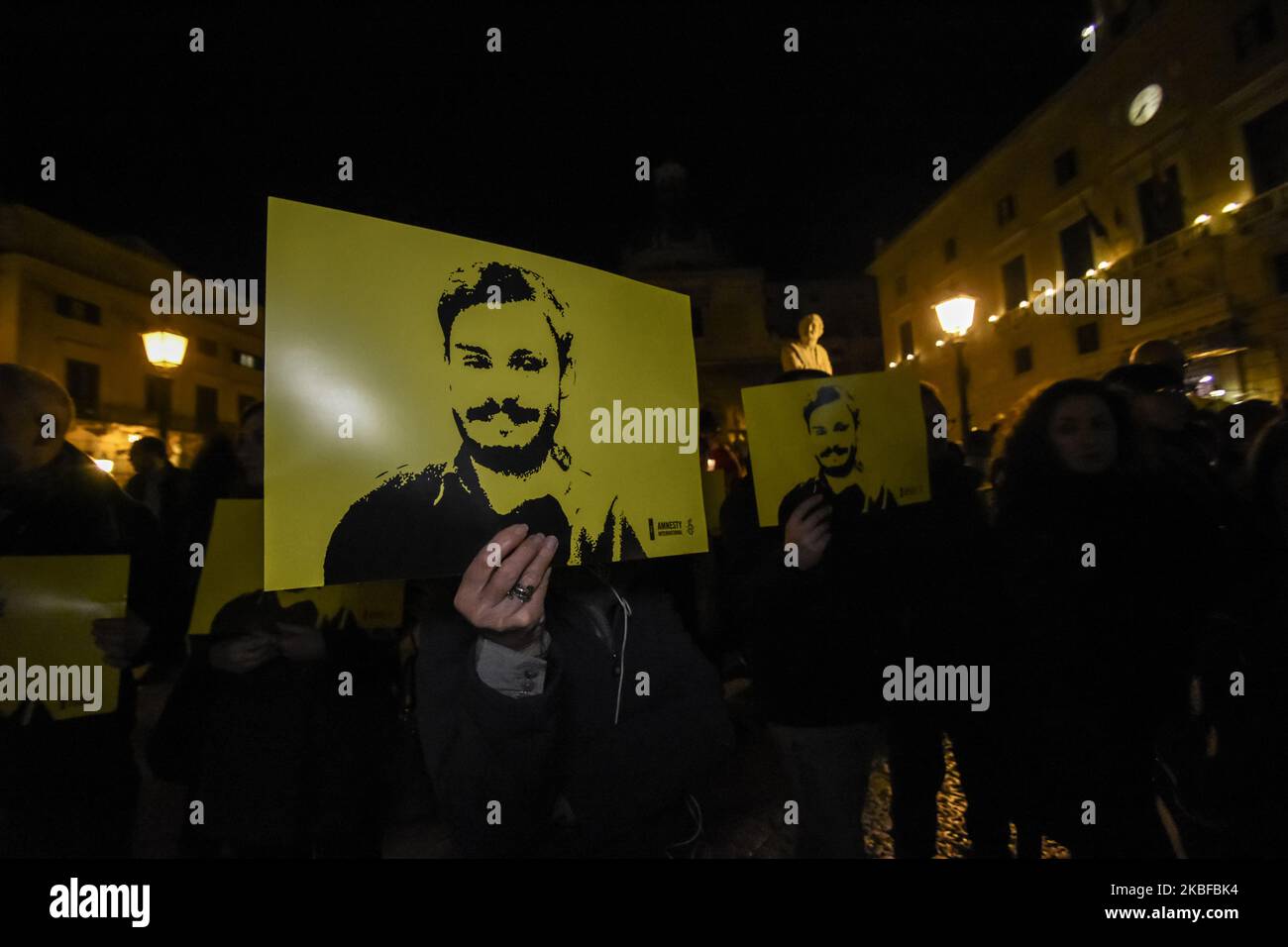 The activists of Amnesty Sicilia remembered Giulio Regeni with a torchlight procession in Palermo. Palermo, Italy, 25 January 2020 Regeni was a PhD student in Cairo and disappeared on the evening of the 25th of January 2016. His body was found a few days later bearing signs of torture but the culprits have never been found. (Photo by Francesco Militello Mirto/NurPhoto) Stock Photo