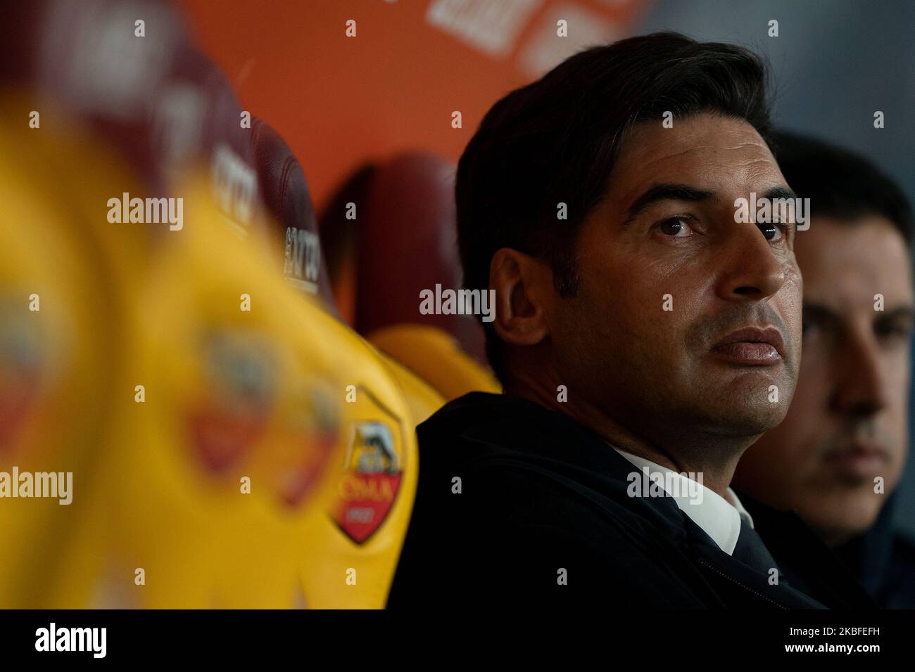 Paulo Fonseca head coach of AS Roma during the Italian Serie A 2019/2020 match between AS Roma and SS Lazio at Stadio Olimpico on January 26, 2020 in Rome, Italy. (Photo by Danilo Di Giovanni/NurPhoto) Stock Photo