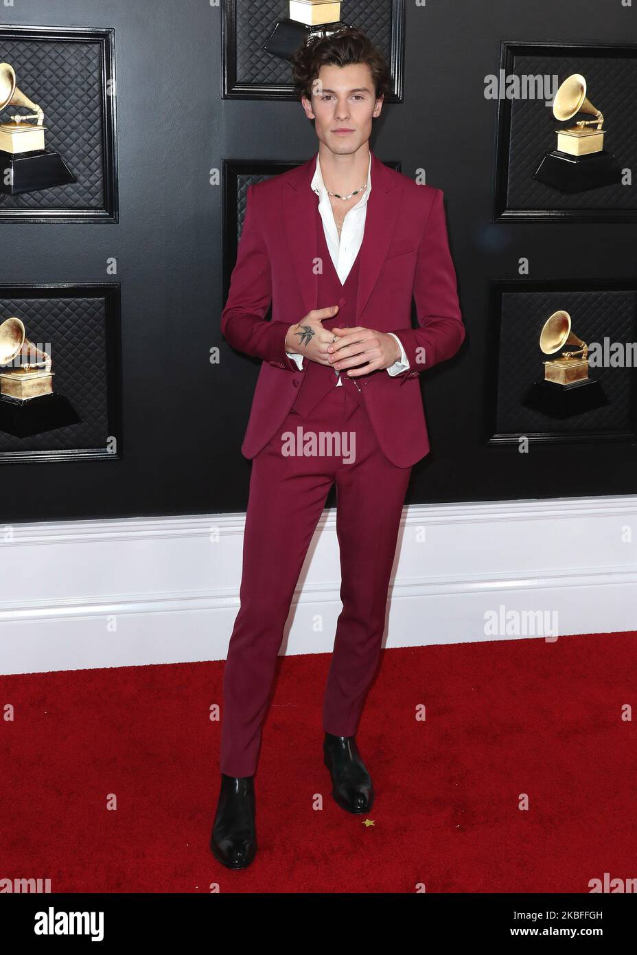 LOS ANGELES, CALIFORNIA, USA JANUARY 26 Singer Shawn Mendes wearing