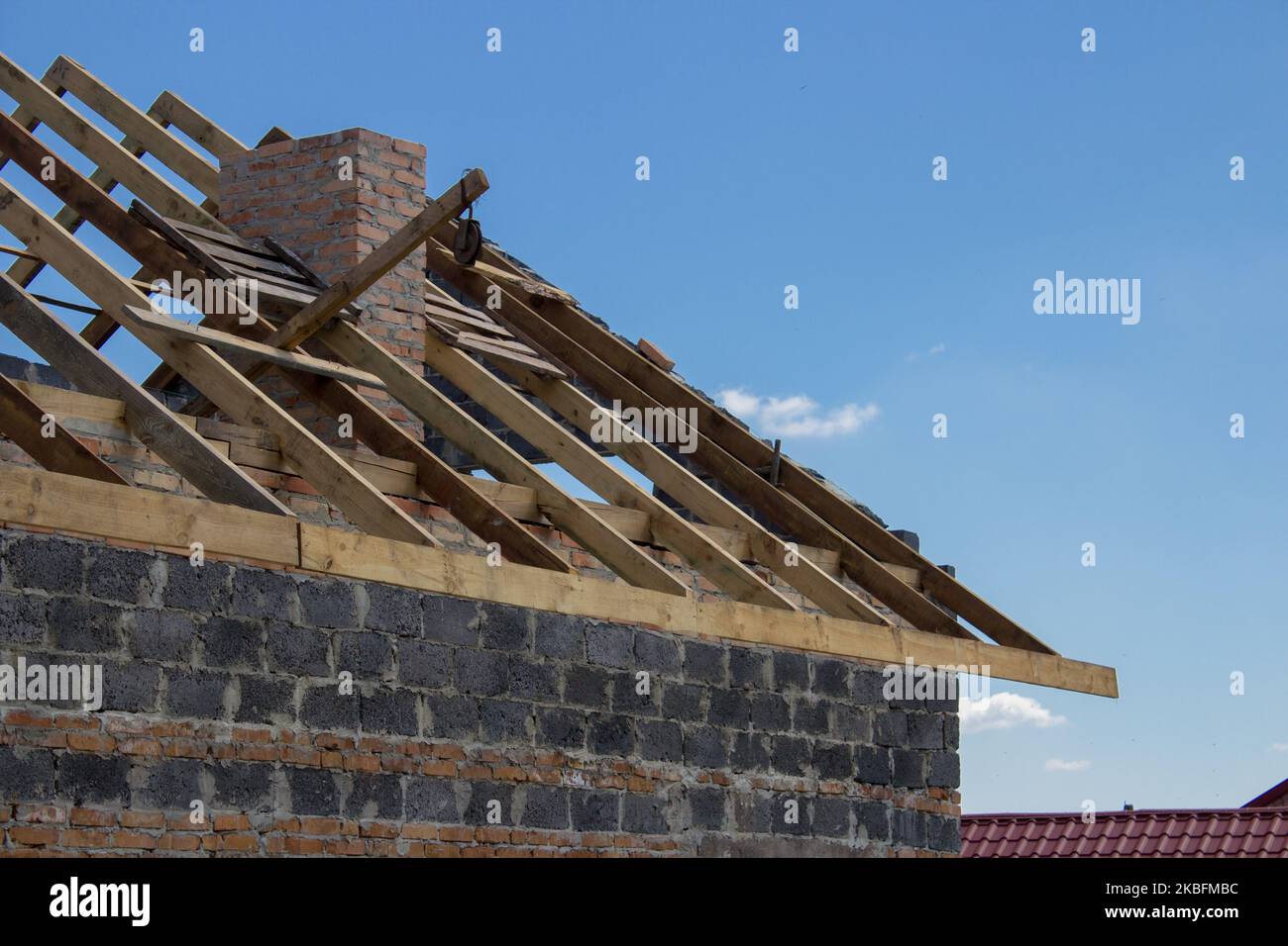 unfinished construction of the roof, the roof of the house Stock Photo