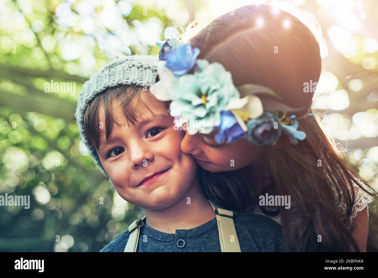 Set your imagination free. two little siblings bonding together outdoors. Stock Photo
