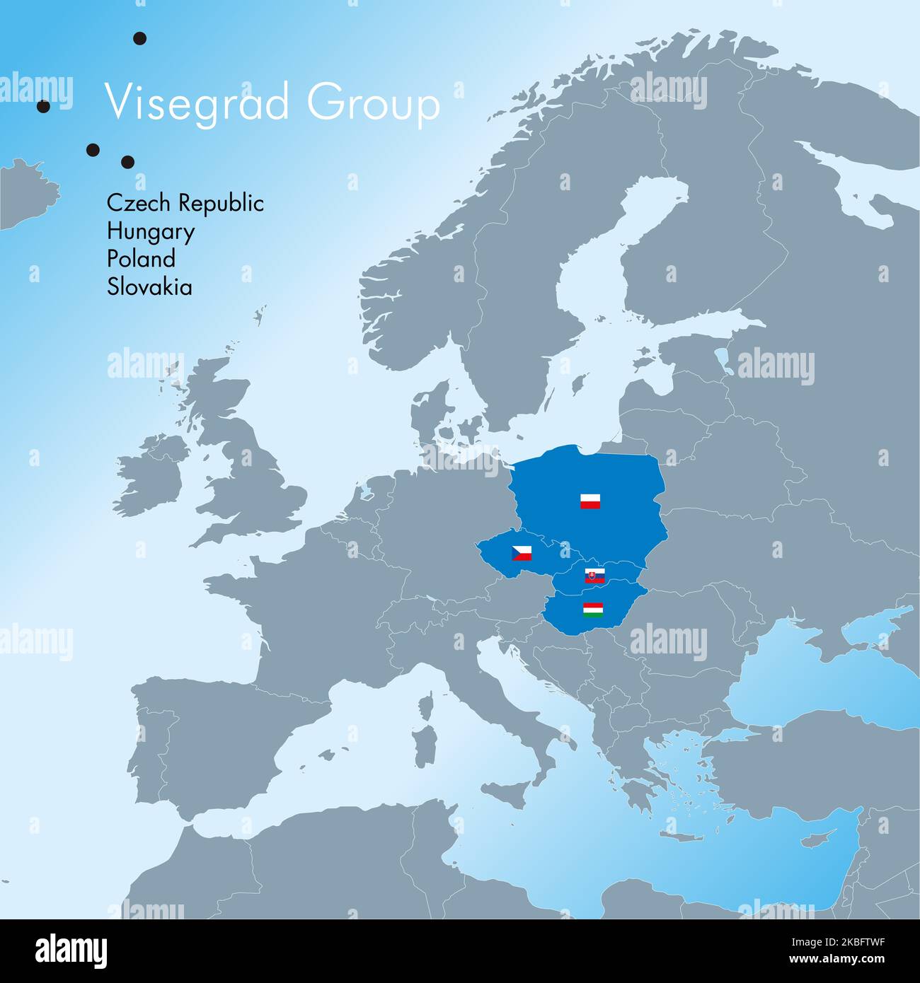 Visegrd Group agreement map and flags, Europe, vector file, illustration Stock Vector