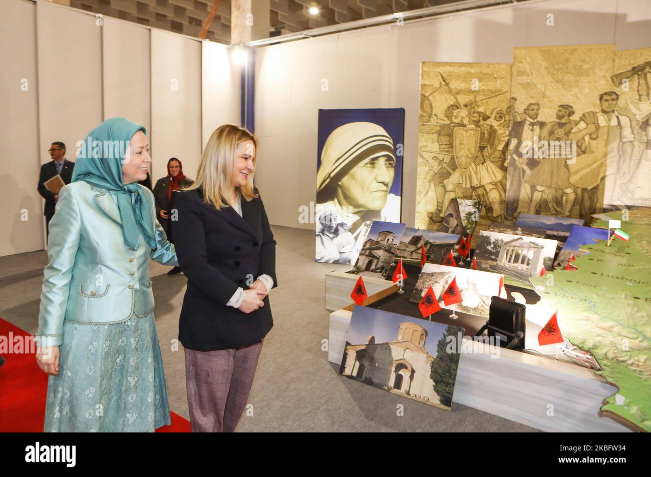 Monika Kryemadhi, Chairwoman of the Albania Socialist Movement for Integration Party, meeting Maryam Rajavi, the President-elect of the National Council of Resistance of Iran (NCRI) January 29, 2020 in Ashraf-3, Albania . Monila Kryemadhi said, In your museum and in the book of martyrs, I found the force and motivation of the Iranian Resistance to fight for freedom and democracy. This is the same force that enabled the people of Albania to achieve freedom and democracy. (Photo by Siavosh Hosseini/NurPhoto) Stock Photo