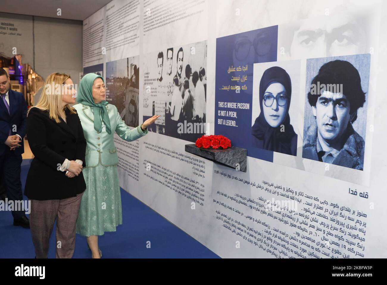Monika Kryemadhi, Chairwoman of the Albania Socialist Movement for Integration Party, and Maryam Rajavi, the President-elect of the National Council of Resistance of Iran (NCRI), visiting the Museum of 120 Years of Struggle for Freedom in Iran on January 29, 2020 in Ashraf-3, Albania. Ashraf-3 is home to thousands of members of the main Iranian opposition group, the Mujahedin-e Khalq (MEK). (Photo by Siavosh Hosseini/NurPhoto) Stock Photo