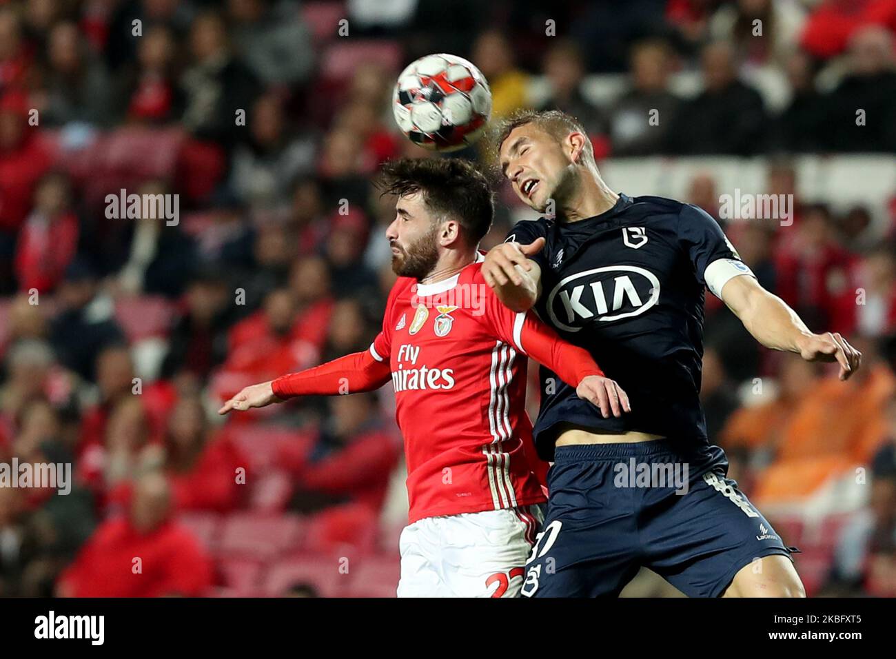 Rafa Silva of SL Benfica (L) vies with Goncalo Silva of Belenenses SAD during the Portuguese League football match between SL Benfica and Belenenses SAD at the Luz stadium in Lisbon, Portugal on January 31, 2020. (Photo by Pedro FiÃºza/NurPhoto) Stock Photo