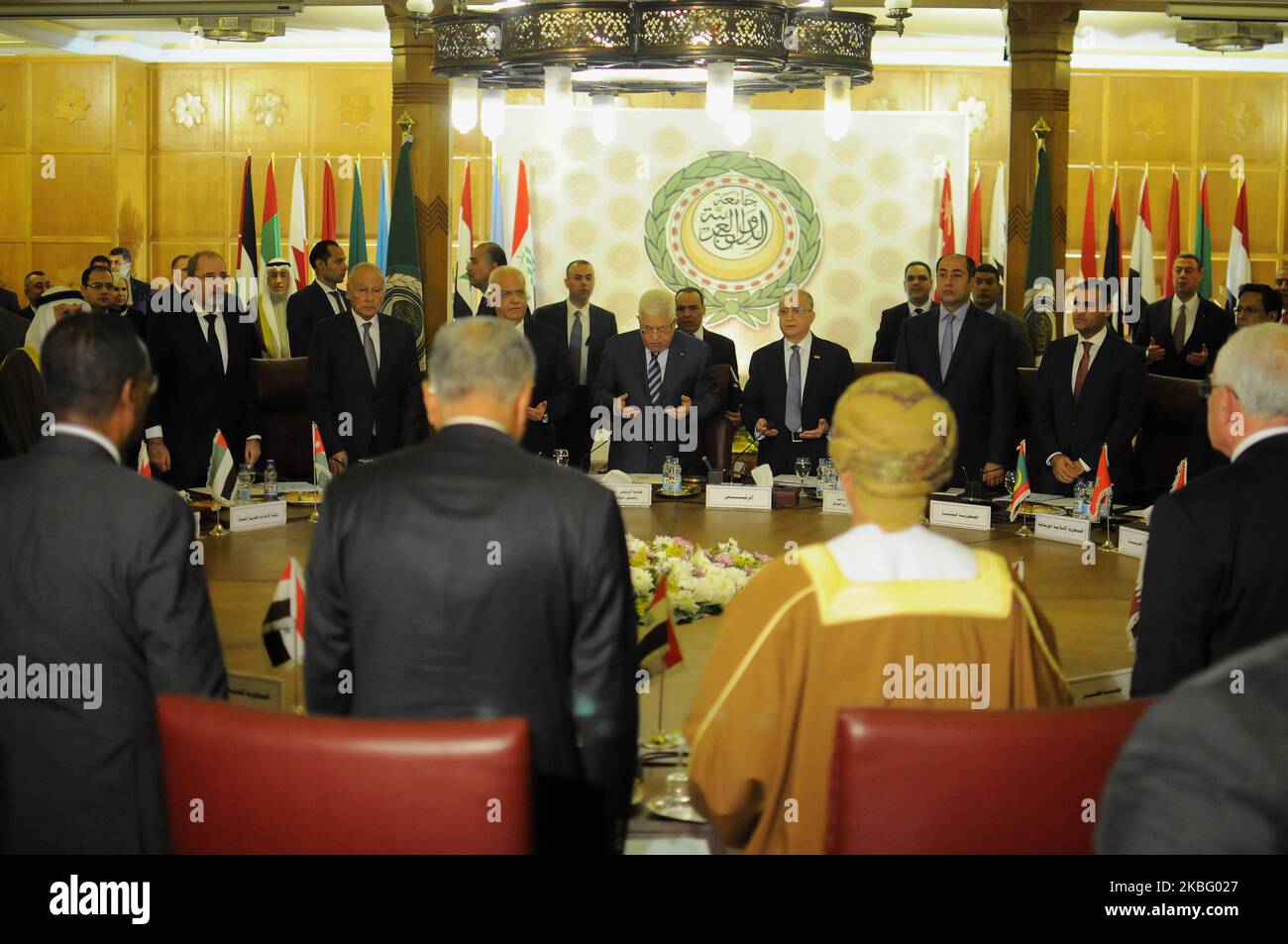 A general view during the Arab League's foreign ministers in remembrance of former Sultan Qaboos Of Oman ,during meeting on US President's Middle East peace plan in Cairo, Egypt, 01 February 2020. US President Donald Trump the so-called 'Deal of the Century' on the settlement of the Palestinian issue aims to solve the conflict between Israelis and Palestinians. (Photo by Mohamed Mostafa/NurPhoto) Stock Photo