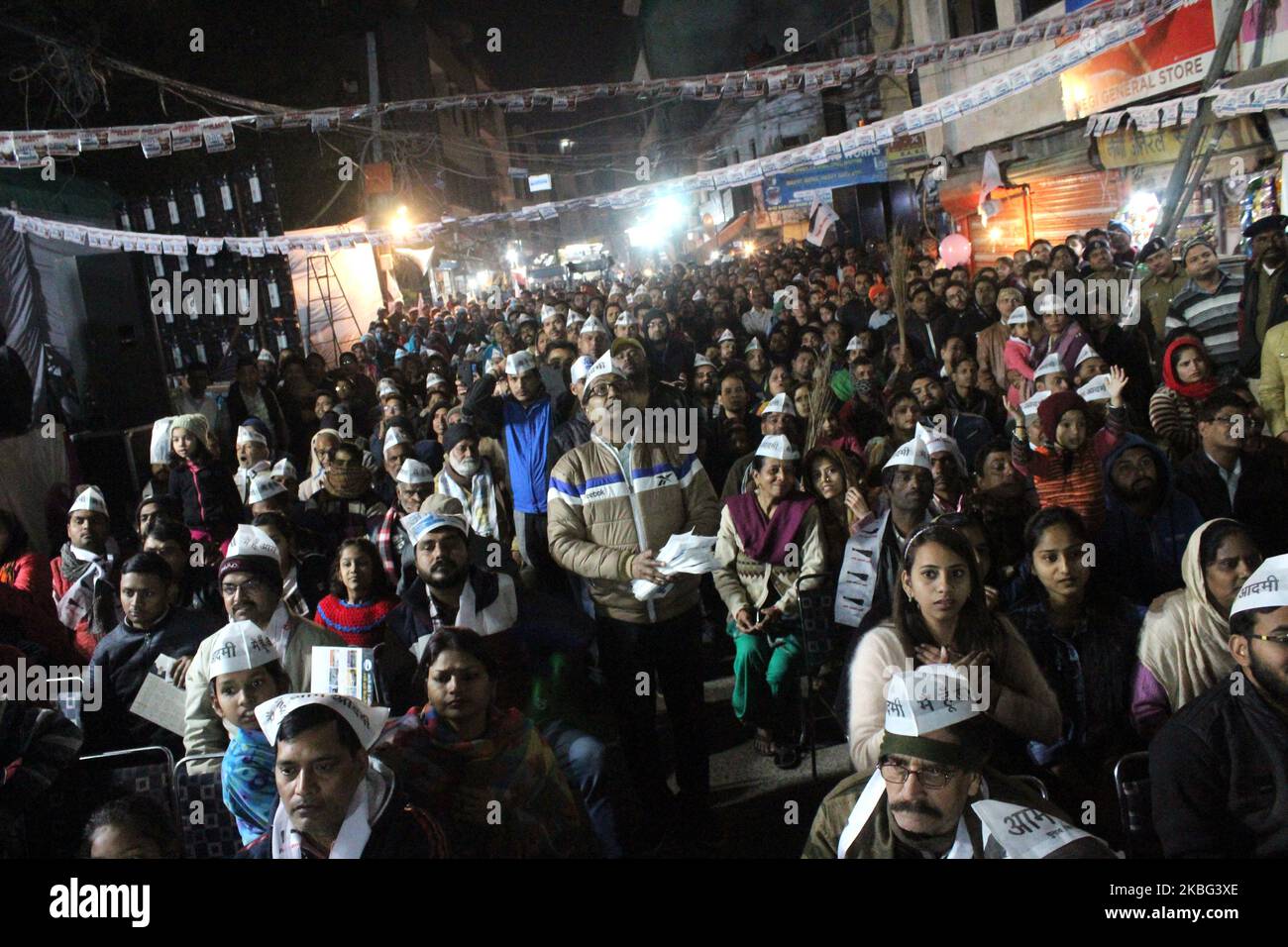 Delhi Chief Minister Arvind Kejriwal addresses a public gathering while campaigning ahead of Delhi Assembly elections at Laxmi Nagar on February 2, 2020 in New Delhi, India. The Delhi Assembly polls will be held on February 8 while the results will be announced on February 11. (Photo by Mayank Makhija/NurPhoto) Stock Photo