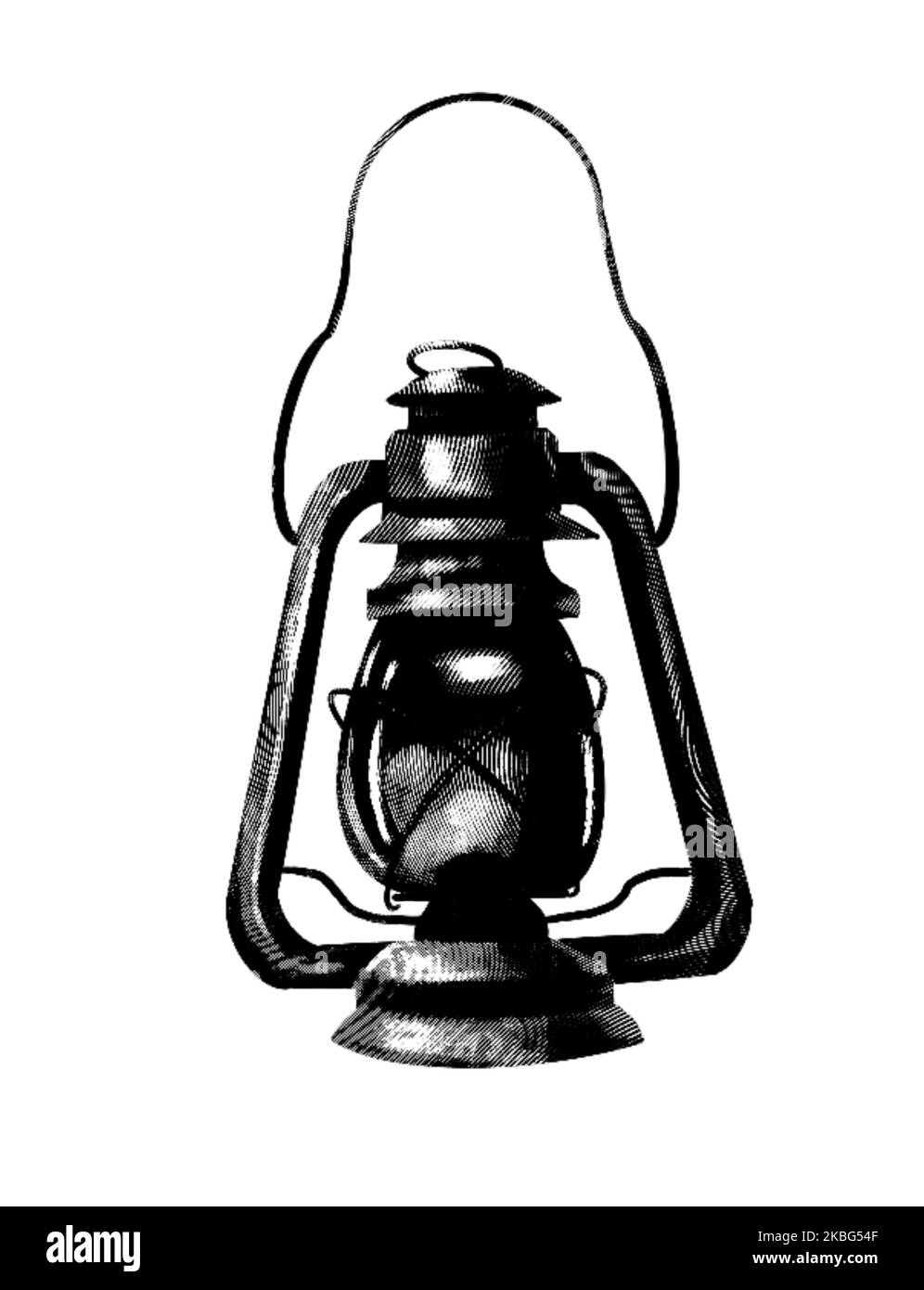 Engraving of a gas lamp. Realistic illustration of a gas lamp. Black and white drawing Stock Photo