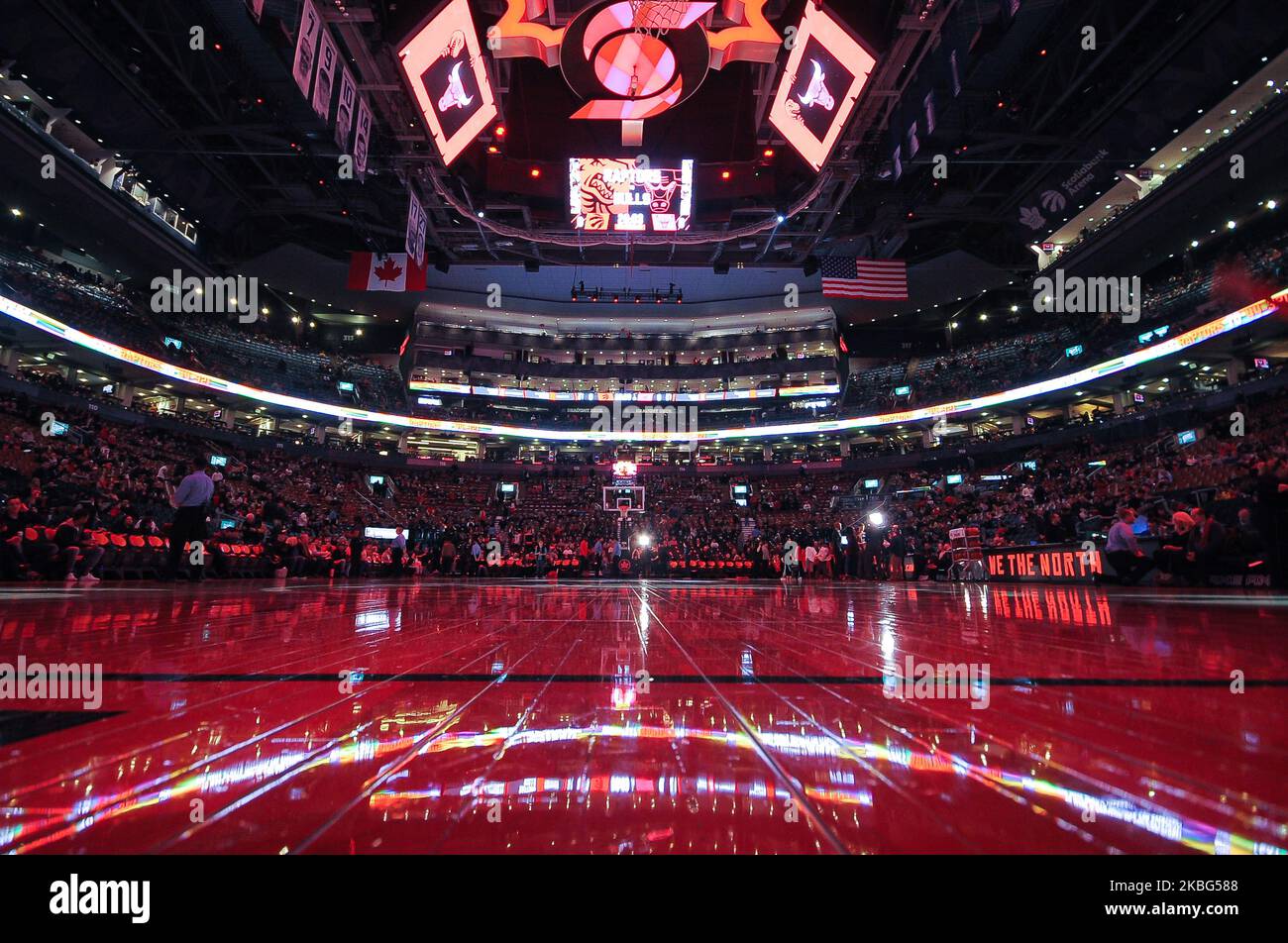 Wide angle view at basketball court before the Toronto Raptors vs Chicago  Bulls NBA regular season game at Scotiabank Arena on February 02, 2020 in  Toronto, Canada (Toronto Raptors won 129-102) (Photo