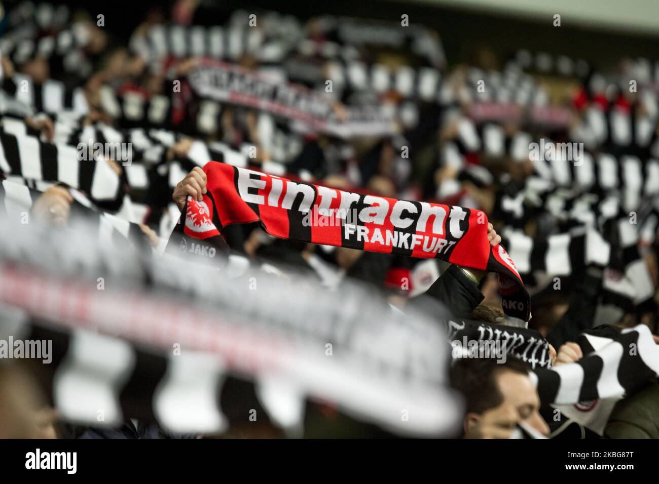 General view inside the stadium as Frankfurt fans support prior to the DFB Cup third round match between Eintracht Frankfurt and RB Leipzig at the Commerzbank-Arena on February 04, 2020 in Frankfurt am Main, Germany. (Photo by Peter Niedung/NurPhoto) Stock Photo