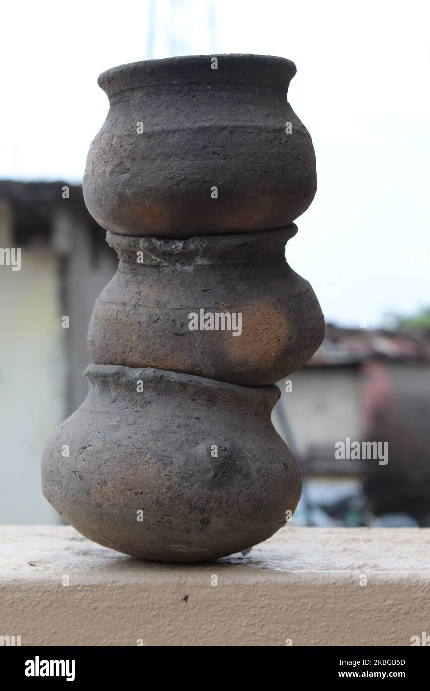water pot, water clay pot, three pots, pots on each other , set of