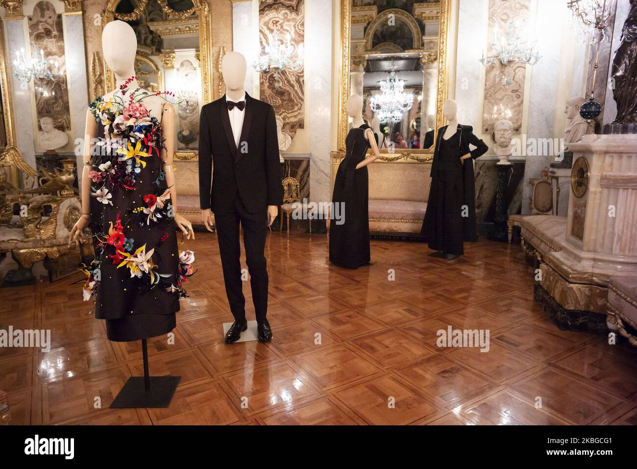 exhibition gala dinner in the palace (cena de gala en el palacio) within the Madrid fashion week, they will meet to recreate a gala dinner in the rooms of the Museum with designs by Roberto Verino, Juan Duyos and Hannibal Laguna in the Cerralbo museum in Madrid. February 6, 2020 Spain (Photo by Oscar Gonzalez/NurPhoto) Stock Photo