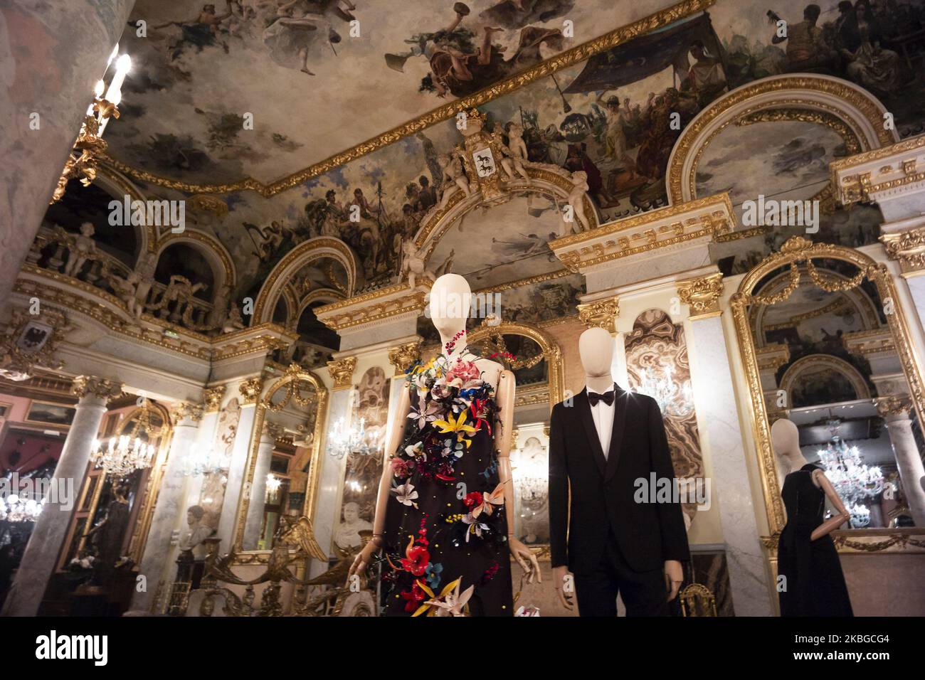 exhibition gala dinner in the palace (cena de gala en el palacio) within the Madrid fashion week, they will meet to recreate a gala dinner in the rooms of the Museum with designs by Roberto Verino, Juan Duyos and Hannibal Laguna in the Cerralbo museum in Madrid. February 6, 2020 Spain (Photo by Oscar Gonzalez/NurPhoto) Stock Photo