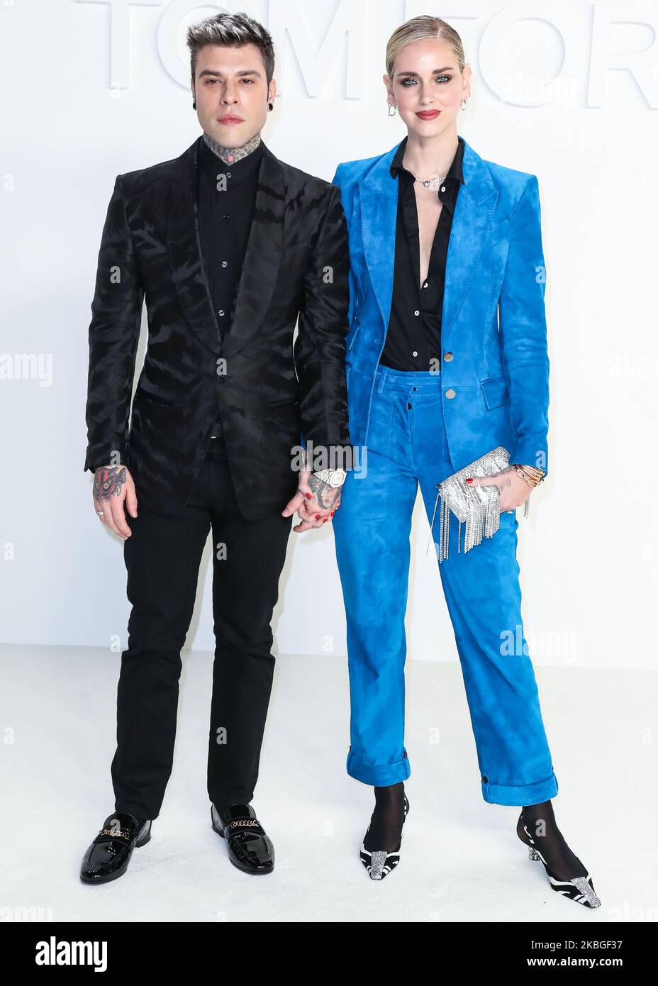 HOLLYWOOD, LOS ANGELES, CALIFORNIA, USA - FEBRUARY 07: Fedez and Chiara Ferragni arrive at the Tom Ford: Autumn/Winter 2020 Fashion Show held at Milk Studios on February 7, 2020 in Hollywood, Los Angeles, California, United States. (Photo by Xavier Collin/Image Press Agency/NurPhoto) Stock Photo