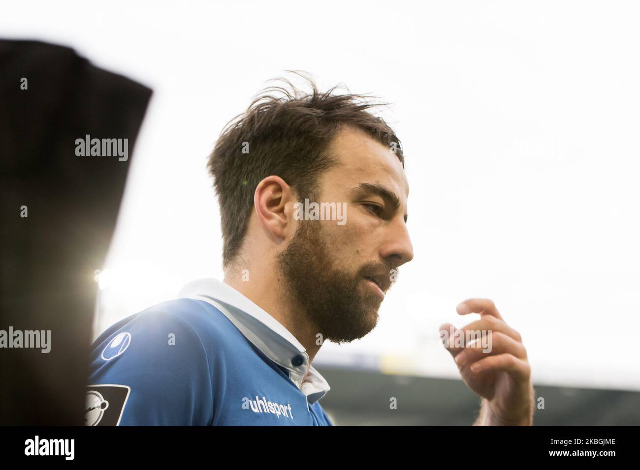 Christian Beck of Magdeburg looks dejected after loosing the 3. Bundesliga match between 1. FC Magdeburg and SV Meppen at the MDCC-Arena on February 08, 2020 in Magdeburg, Germany. (Photo by Peter Niedung/NurPhoto) Stock Photo