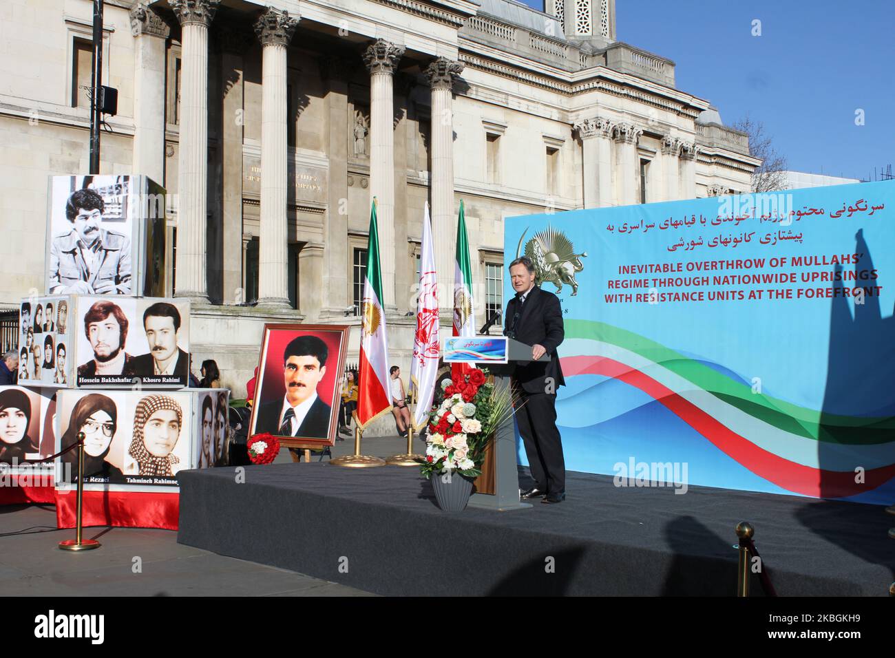 Matthew Offord, Dr. Matthew Offord, Conservative MP for Hendon joined the rally of Anglo-Iranian Communities in London's Trafalgar Square on the anniversary of the 1979 anti-monarchic revolution on Saturday, February 8, 2020. Dr. Matthew Offord said Iranâ€™s broader opposition coalition, the NCRI, and its president-elect Maryam Rajavi have put forward a democratic alternative to the ruling theocracy that enjoys strong grassroots support in Iran and among Iranian diaspora. (Photo by Siavosh Hosseini/NurPhoto) Stock Photo