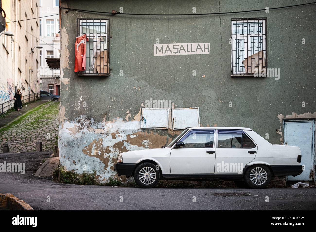 a Turkish domestically-made car, the Tofas Dogan Sahin is parked on a street in the historic Dolapdere neighborhood of the Beyoglu district, on February 2020 in Istanbul, Turkey. (Photo by Diego Cupolo/NurPhoto) Stock Photo