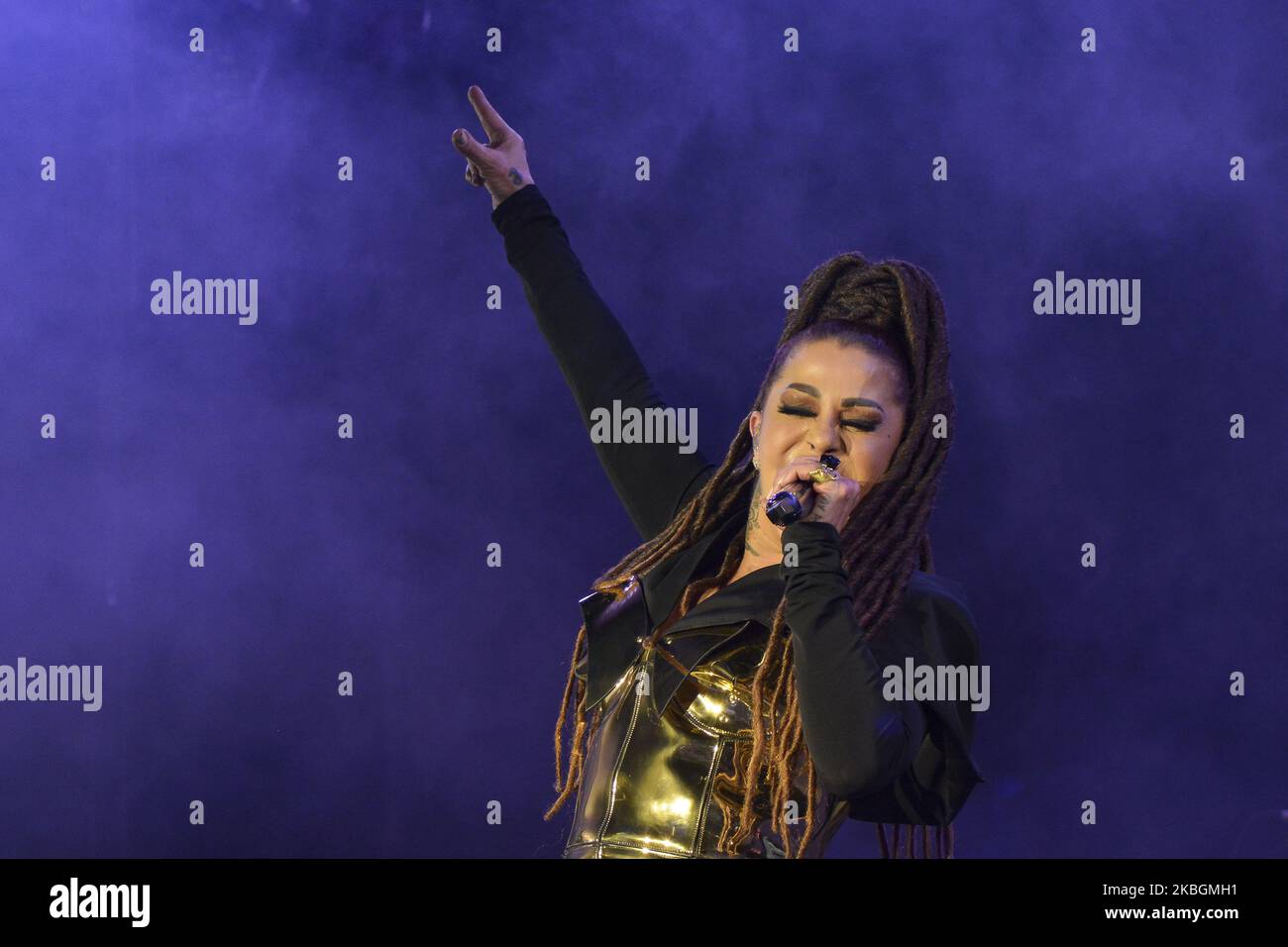 Alejandra Guzman, 52, performing on stage in concert during her La Guzman Tour at Mexico City Arena on February 8, 2020 in Mexico City, Mexico (Photo by Eyepix/NurPhoto) Stock Photo