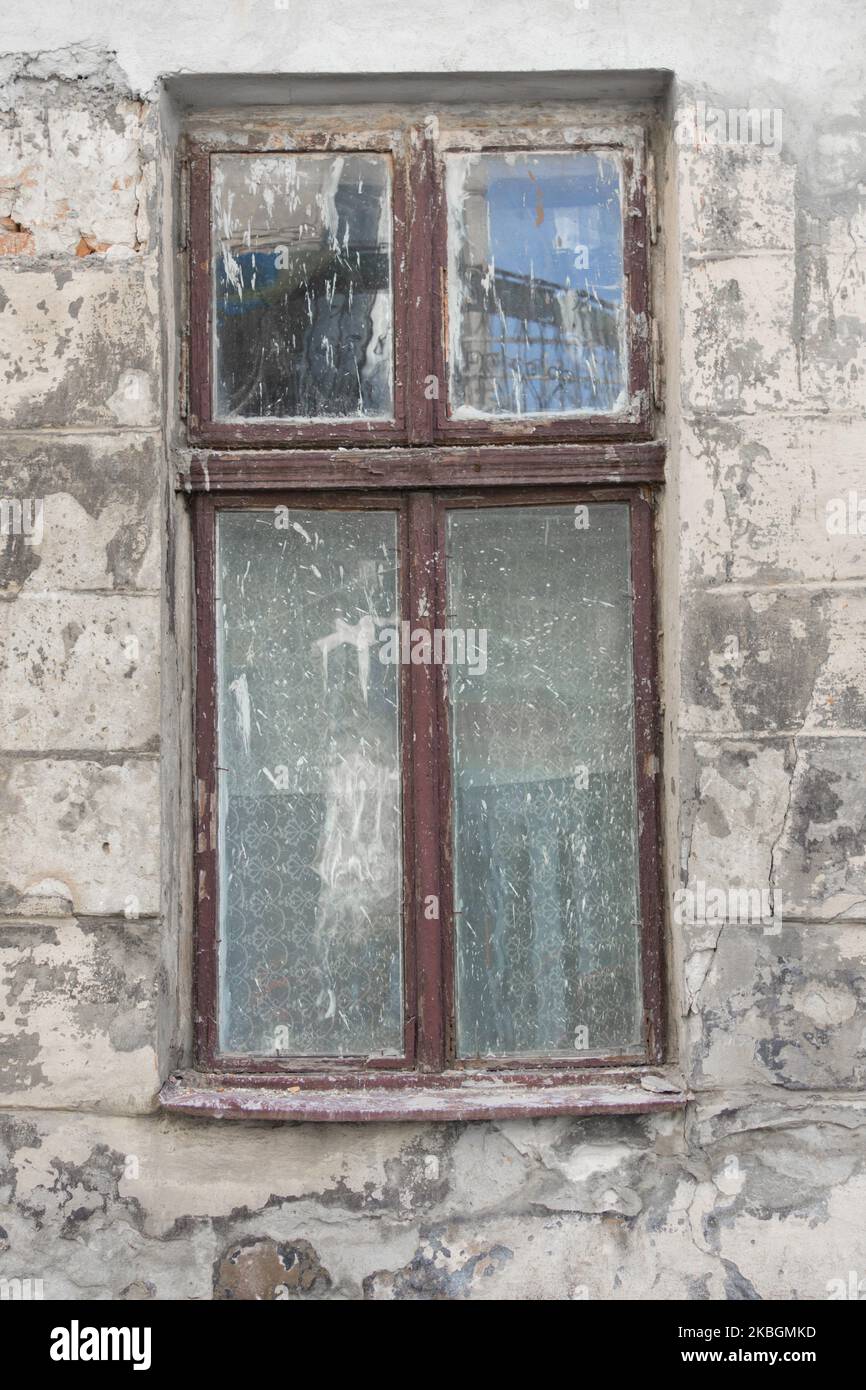 wooden window in an old house emergency Stock Photo - Alamy