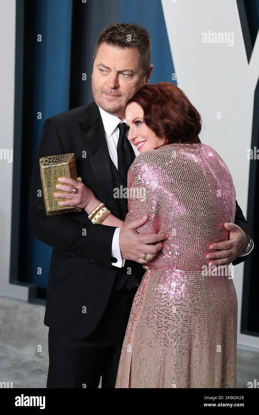 BEVERLY HILLS, LOS ANGELES, CALIFORNIA, USA - FEBRUARY 09: Nick Offerman and Megan Mullally arrive at the 2020 Vanity Fair Oscar Party held at the Wallis Annenberg Center for the Performing Arts on February 9, 2020 in Beverly Hills, Los Angeles, California, United States. (Photo by Xavier Collin/Image Press Agency/NurPhoto) Stock Photo