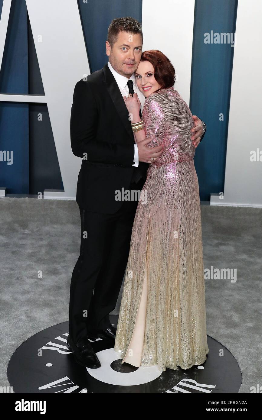 BEVERLY HILLS, LOS ANGELES, CALIFORNIA, USA - FEBRUARY 09: Nick Offerman and Megan Mullally arrive at the 2020 Vanity Fair Oscar Party held at the Wallis Annenberg Center for the Performing Arts on February 9, 2020 in Beverly Hills, Los Angeles, California, United States. (Photo by Xavier Collin/Image Press Agency/NurPhoto) Stock Photo